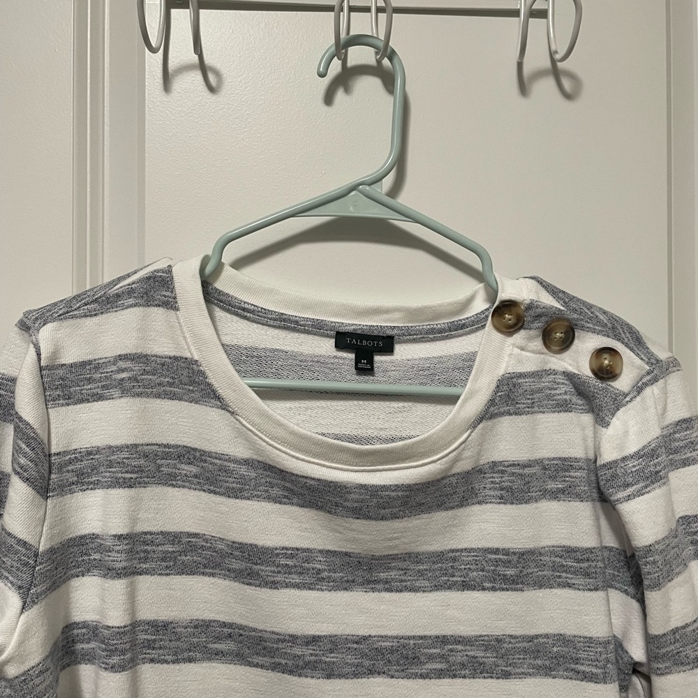 Talbots Women’s Medium Striped Gray Sweatshirt Top - image 3
